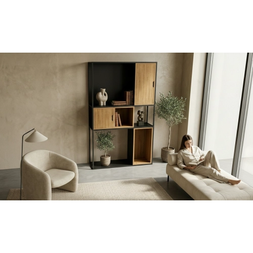 REGAŁ NA KSIĄŻKI METALOWE DREWNO LITE DĄB JESION OLCHA RNK-160